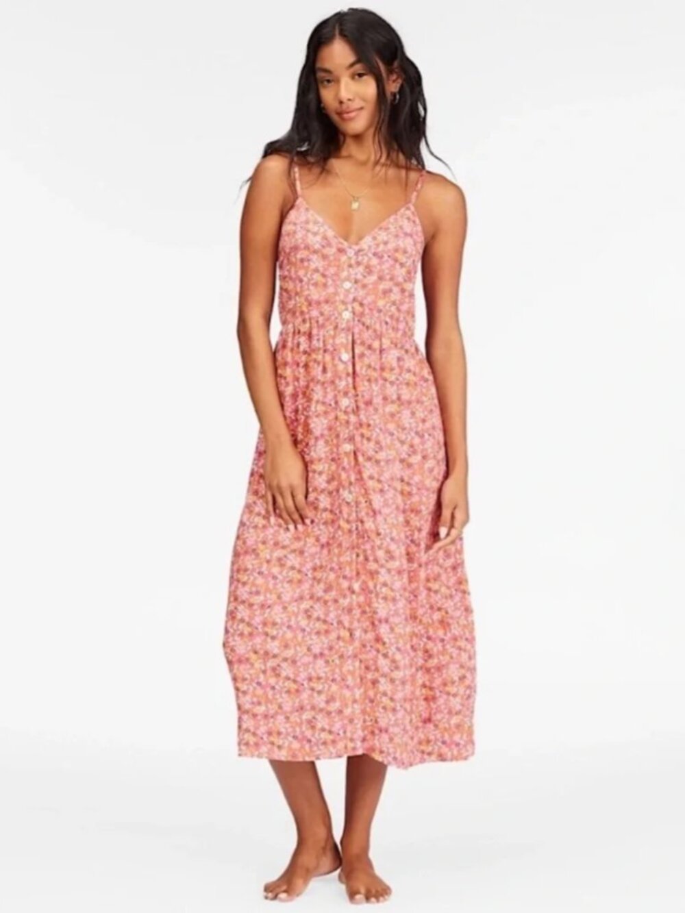 BILLABONG Pink Floral MIDI DRESS!! Sz S